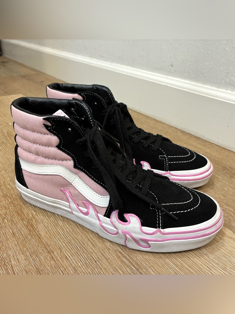 Vans Sk8-Hi Flame Sneakers Black Pink Lilac Skateboard Shoes Men 7.5 Women 9